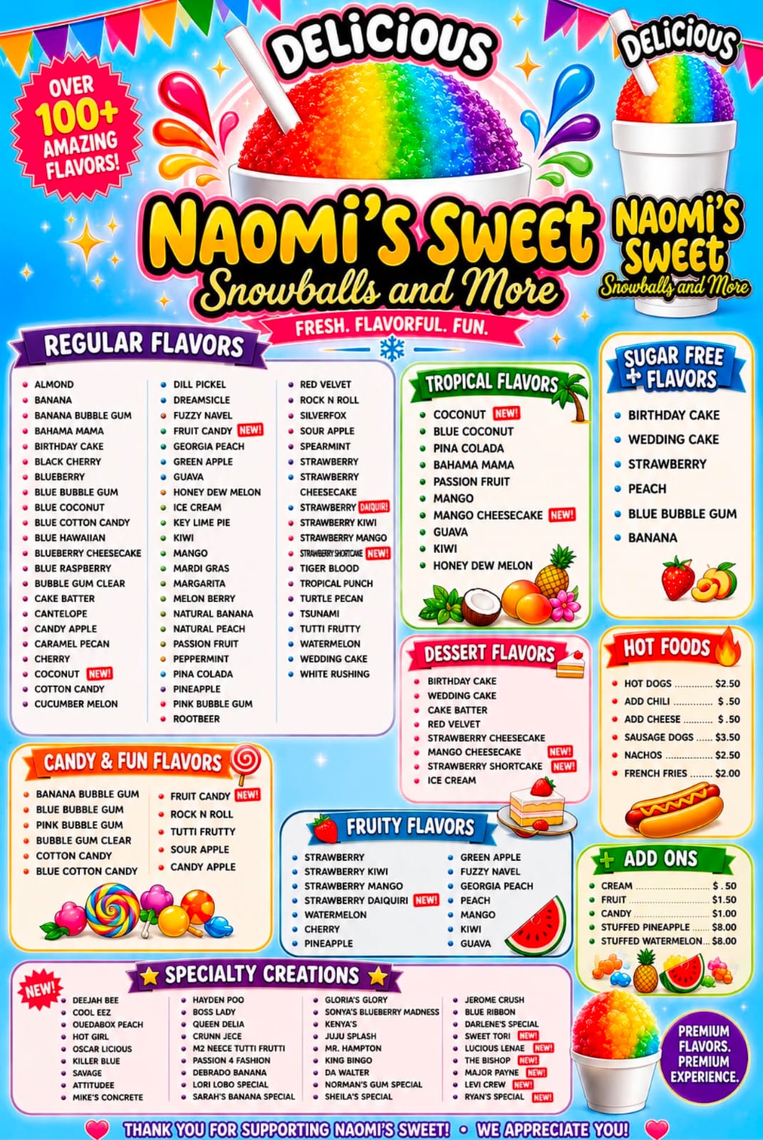 Naomi sweets full menu